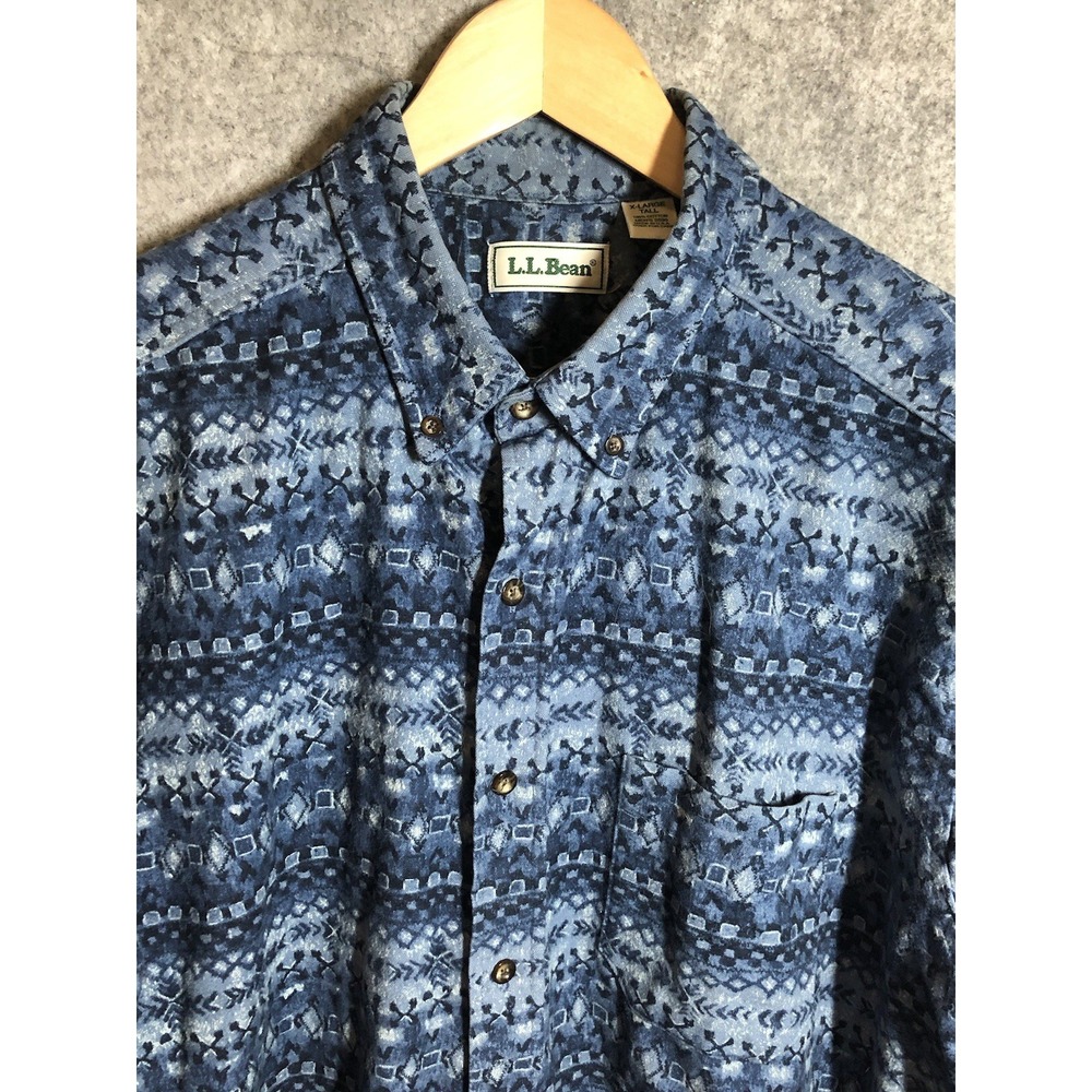 Vintage L.L. Bean Shirt XLT Blue Flannel Southwestern Western Cowboy Classic USA